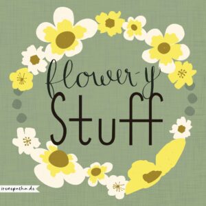 This design shows the lettering: "flower-y stuff" on yellow flowers.